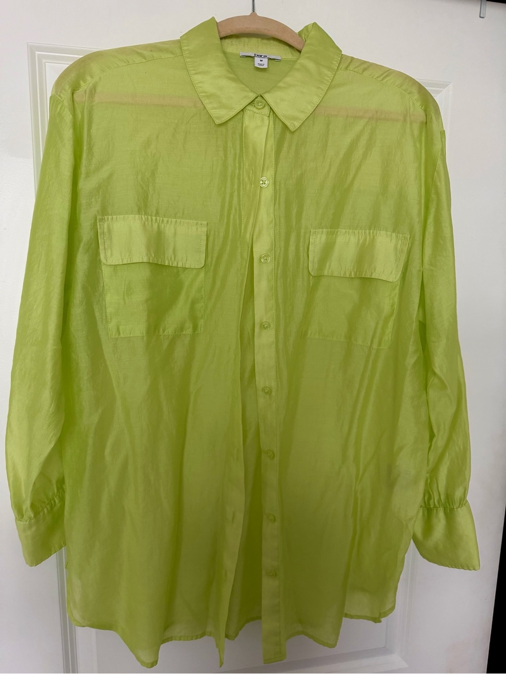 Bar III Neon Lime Sheer Button-Down Blouse